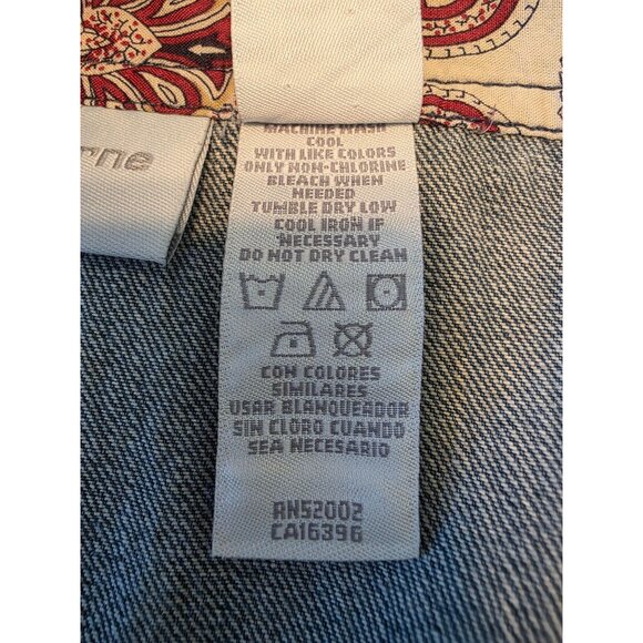 Liz Claiborne Embroidered Blue Denim Skirt XL Y2K Red Accents & Side Zip Closure - Picture 7 of 9